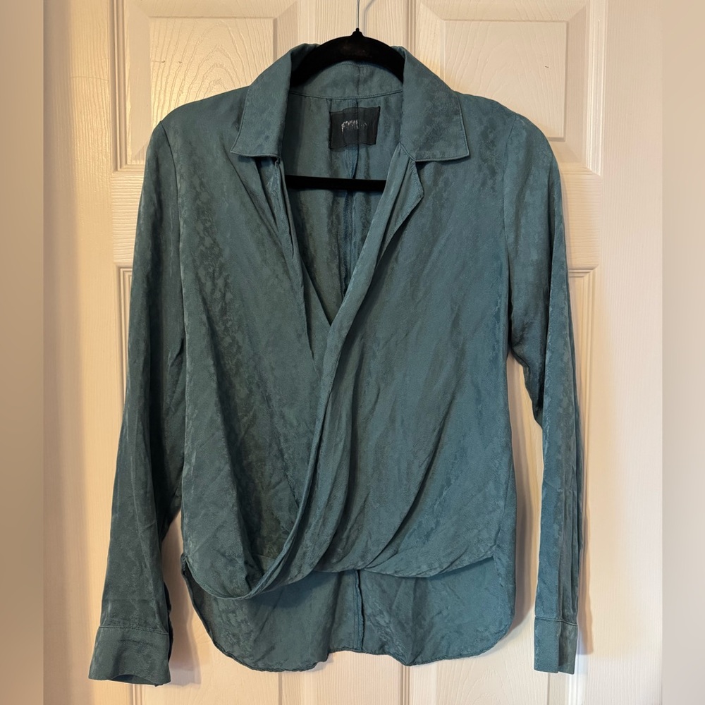 Reformation XS Teal 100% Silk Blouse